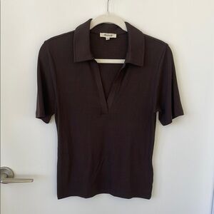 Madewell Drapey Rib Short-Sleeve Polo Top - Size M